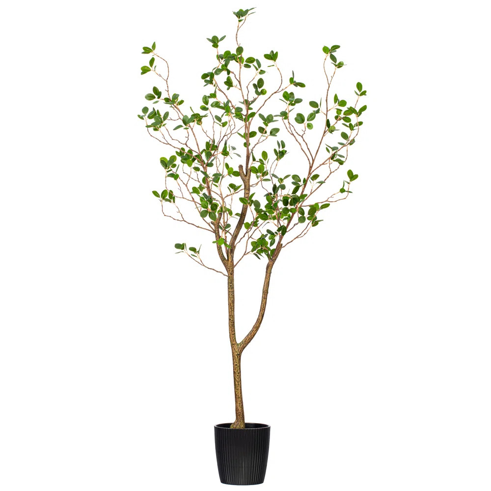 Artificial Potted Milan Leaf Tree in Black Planters Pot. | Birch Lane