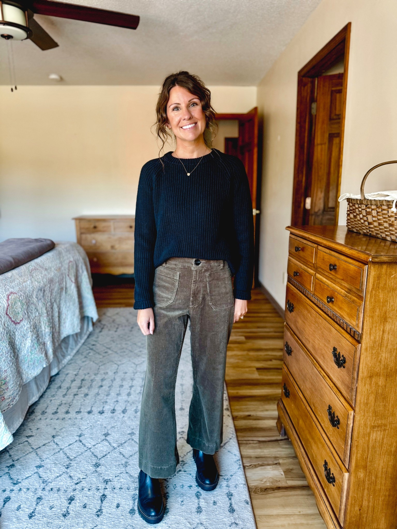 Wearing size small in my sweater and 0 in my corduroy wow leg pants (I also linked the flare a straight leg versions). My boots are size 6.5

#LTKSeasonal #LTKFindsUnder50 #LTKPetite