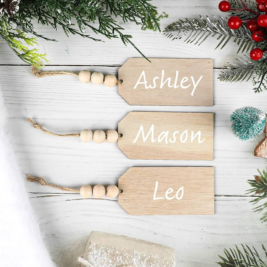 DIYASY 12 Pack Christmas Stocking Name Tags, DIY Personalized Wooden Bead Blank Tags Farmhouse Xm... | Amazon (US)