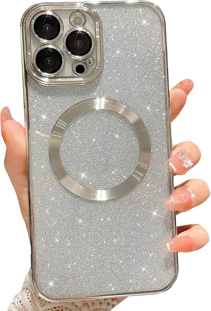 MGQILING Compatible with iPhone 15 Pro Max Magnetic Glitter Case, Luxury Plating Cute Bling Clear... | Amazon (US)
