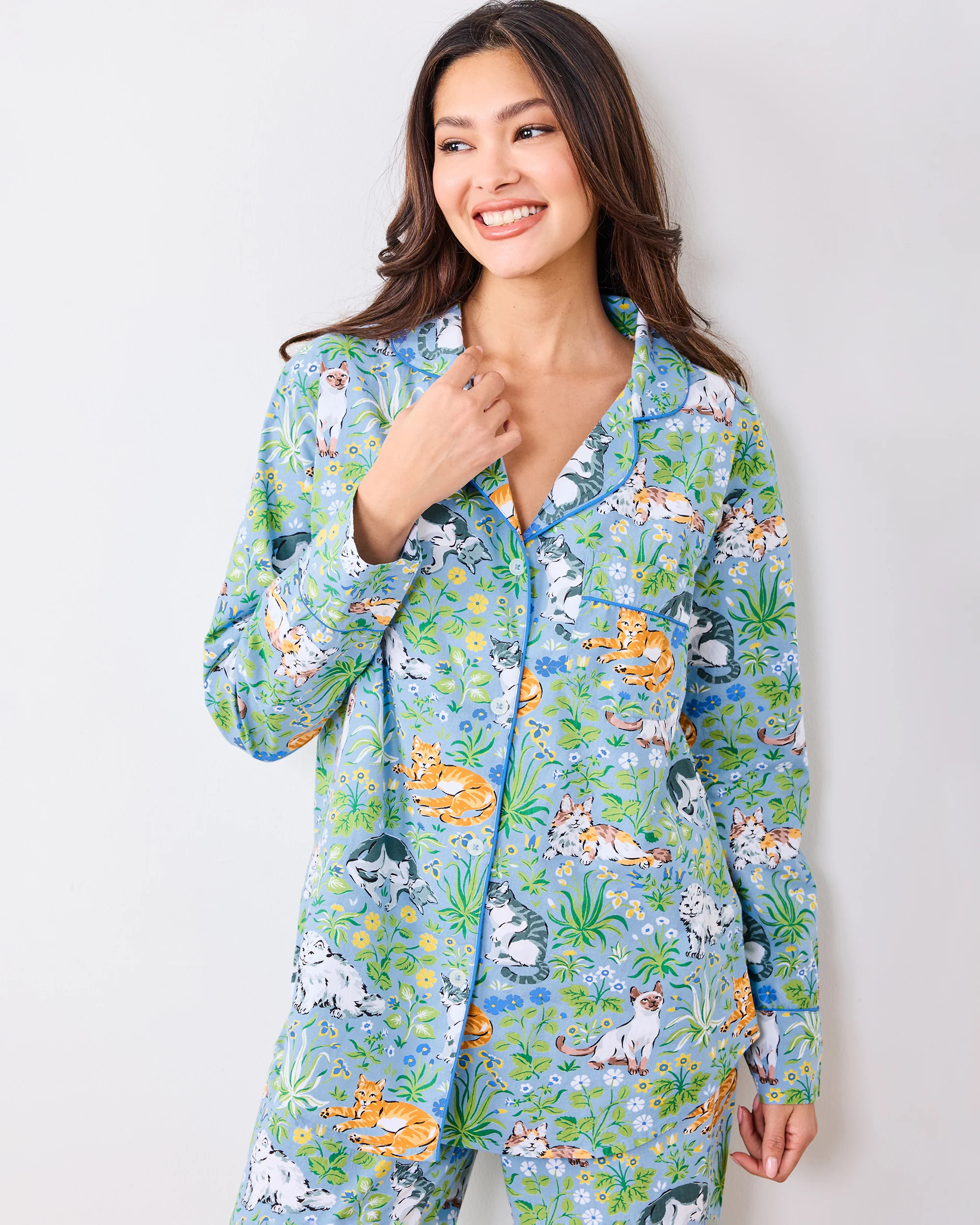 Must Love Cats - Long PJ Set  - Cornflower | Printfresh
