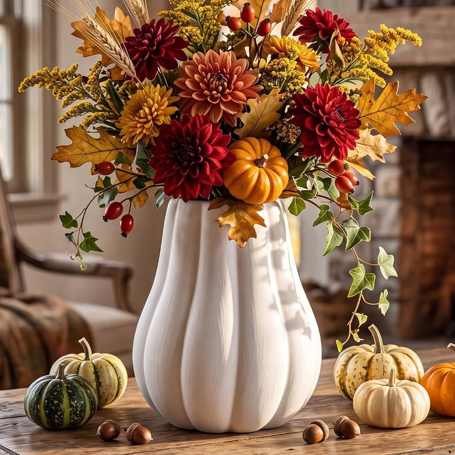 DoubleFill 1 Pcs 6" Pumpkin Ceramic Vase for Centerpieces Fall White Rustic Flower Vase to Paint ... | Amazon (US)