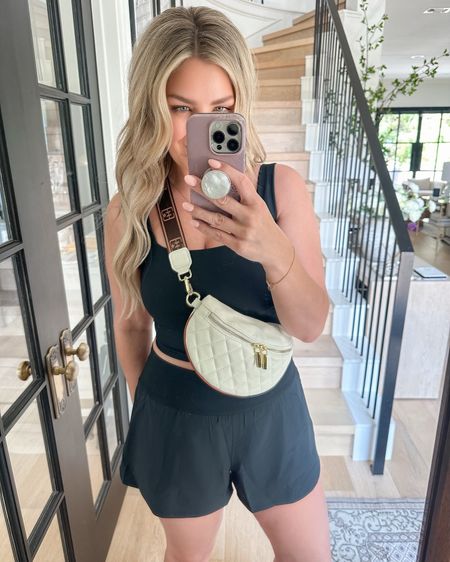 Abercrombie workout/athleisure outfit, SO comfortable and flattering! TTS. This material is amazing and the shorts aren’t too short at all and the high waist is perfect! And loving this Amazon belt bag for walks!

#LTKStyleTip #LTKFitness #LTKFindsUnder100