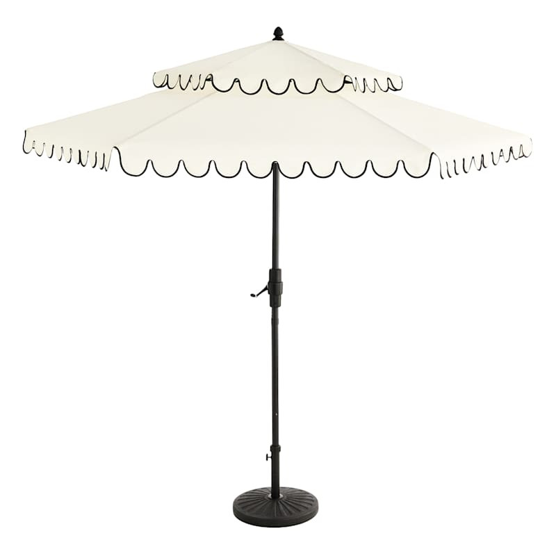 Black & White Scallop Tiered Crank & Tilt Round Patio Umbrella, 9' | At Home