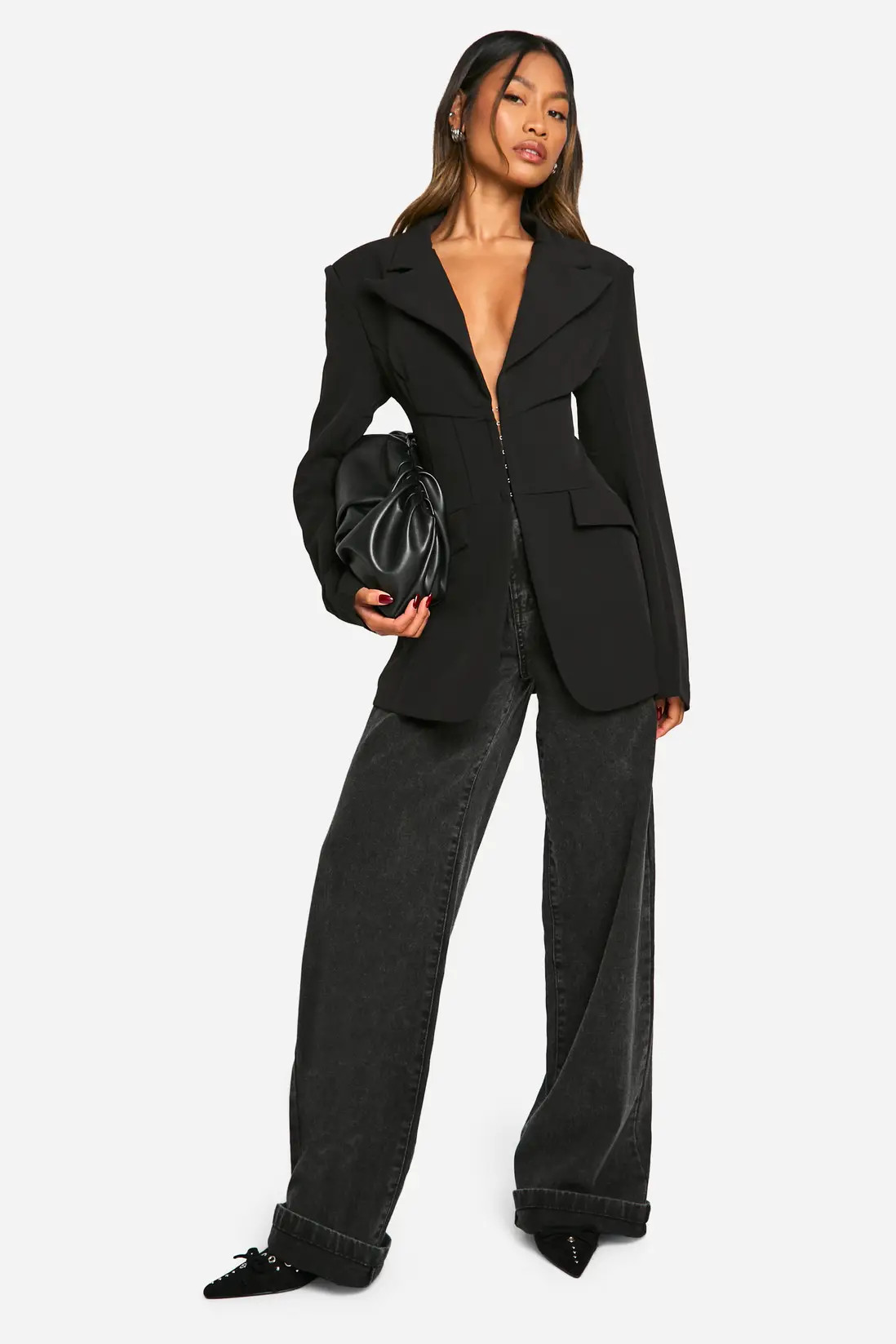 Black Seam Detail Cinched Waist Fitted Blazer | Boohoo USA | boohoo (US & Canada)