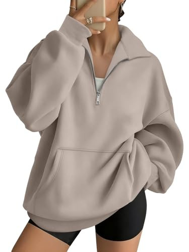 Trendy Queen Women Half Zip Pullover Crewneck Sweatshirts, CoffeeGrey, S | Amazon (US)