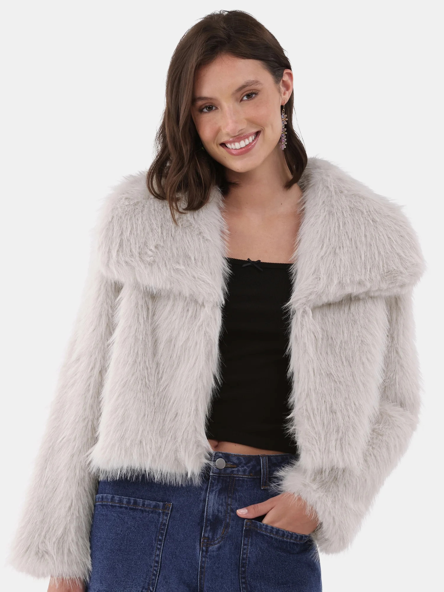 No Boundaries Feather Jacket, Women's and Women's Plus | Walmart (US)