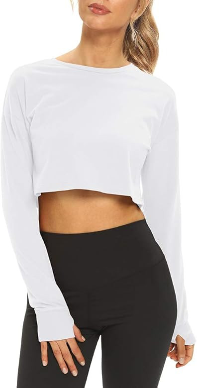 Mippo Long Sleeve Crop Tops Workout Athletic Gym Shirts Cropped Sweatshirts for Women | Amazon (US)