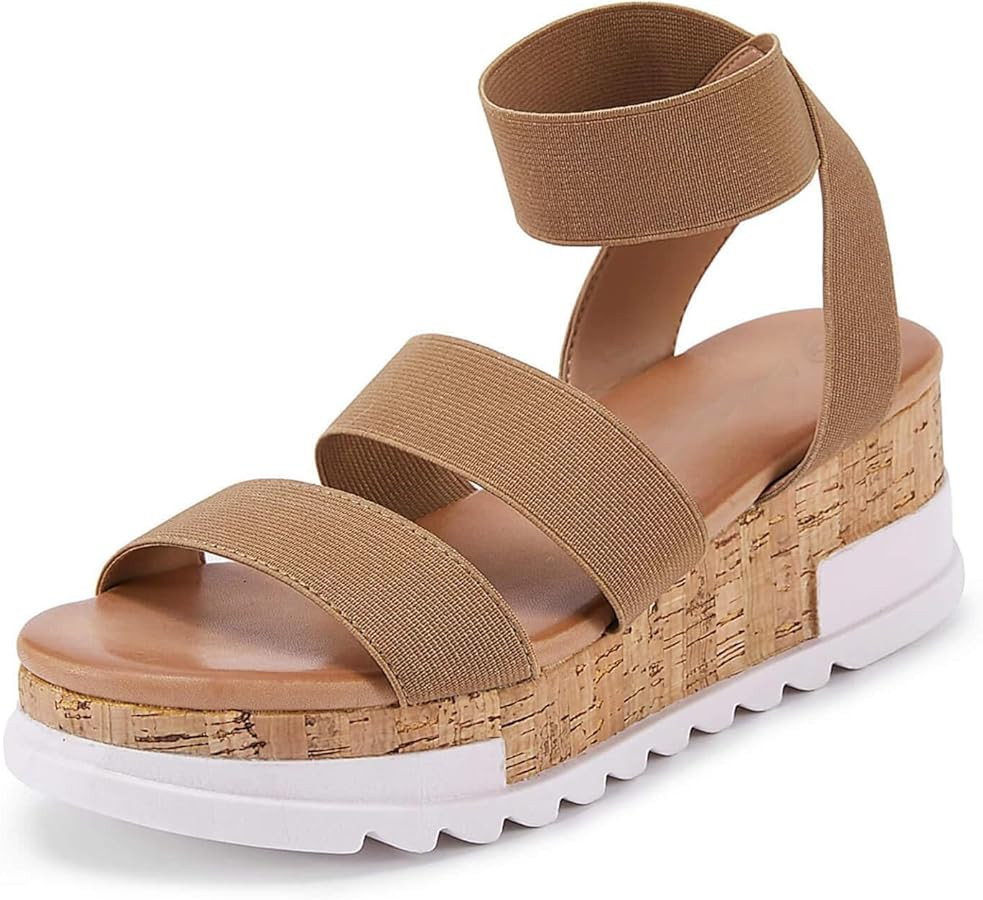 LAICIGO Women’s Open Toe Wedge Platform Sandals Ankle Elastic Strap Cork Flatform Slingback Sum... | Amazon (US)