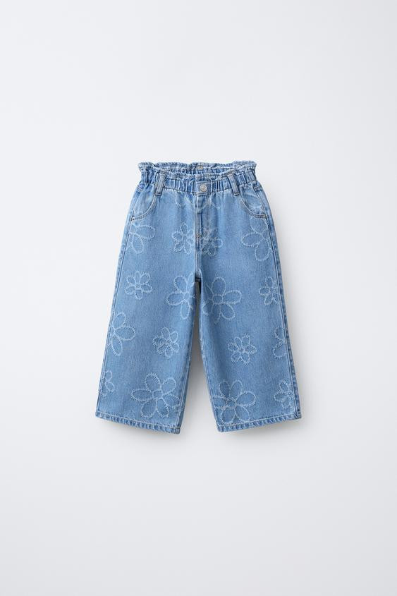 EMBROIDERED FLORAL WIDE LEG JEANS | Zara US