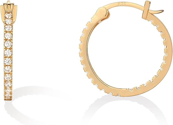 PAVOI 14K Gold Plated 925 Sterling Silver Post Cubic Zirconia Hoop Earrings 30/15mm | Amazon (US)