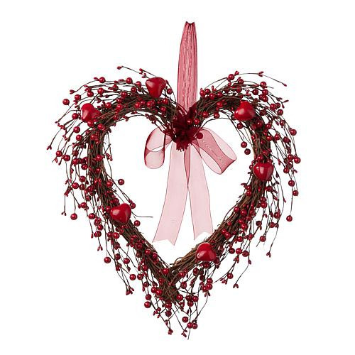 Glitzhome 17in H Valentine's Berry Heart Wreath | HSN