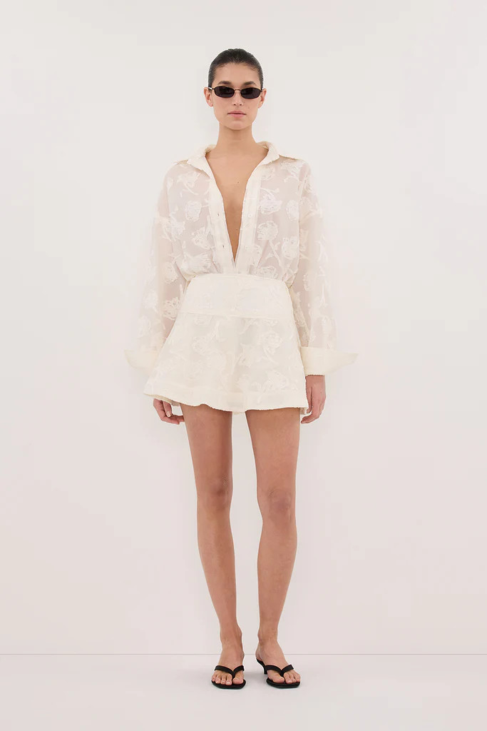 AZALEA OFF WHITE JACQUARD LONG SLEEVE SHIRT | DISSH