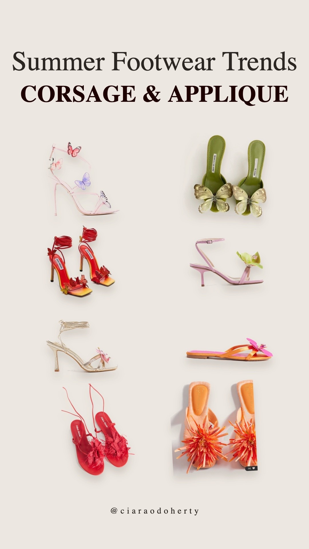 Summer footwear trends: corsage and appliqué heels 🩵