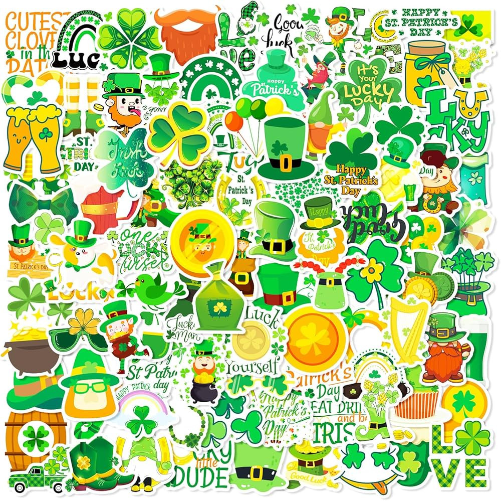 100PCS St. Patrick's Day Stickers,Vinyl Waterproof Shamrock Stickers for Skateboard Phone Laptop ... | Amazon (US)