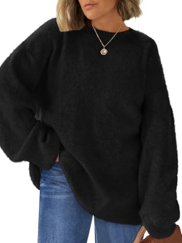 LILLUSORY Womens Oversized Tunic Sweaters Winter Cozy Tops Cute Chunky Crewneck Plus Size Pullover Long Sleeve Clothes Black L | Amazon (US)