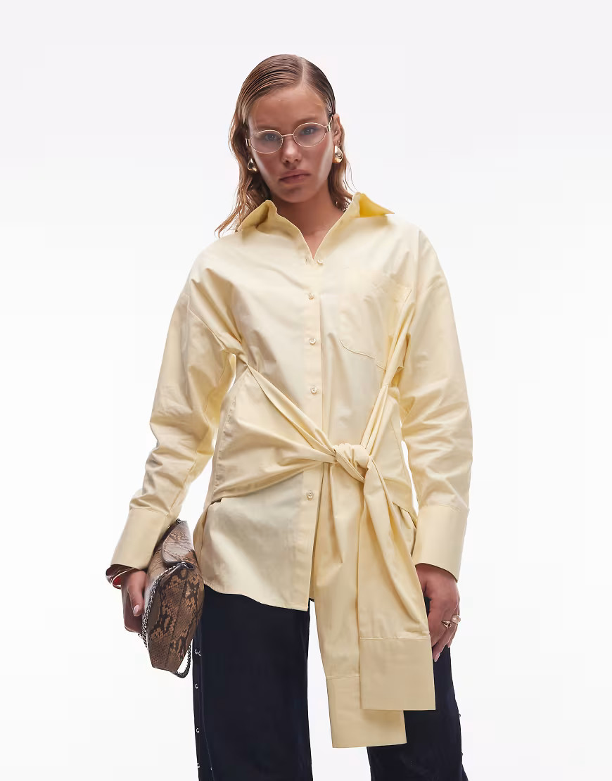 ASOS DESIGN poplin wrap tie waist shirt in ecru-White | ASOS (Global)