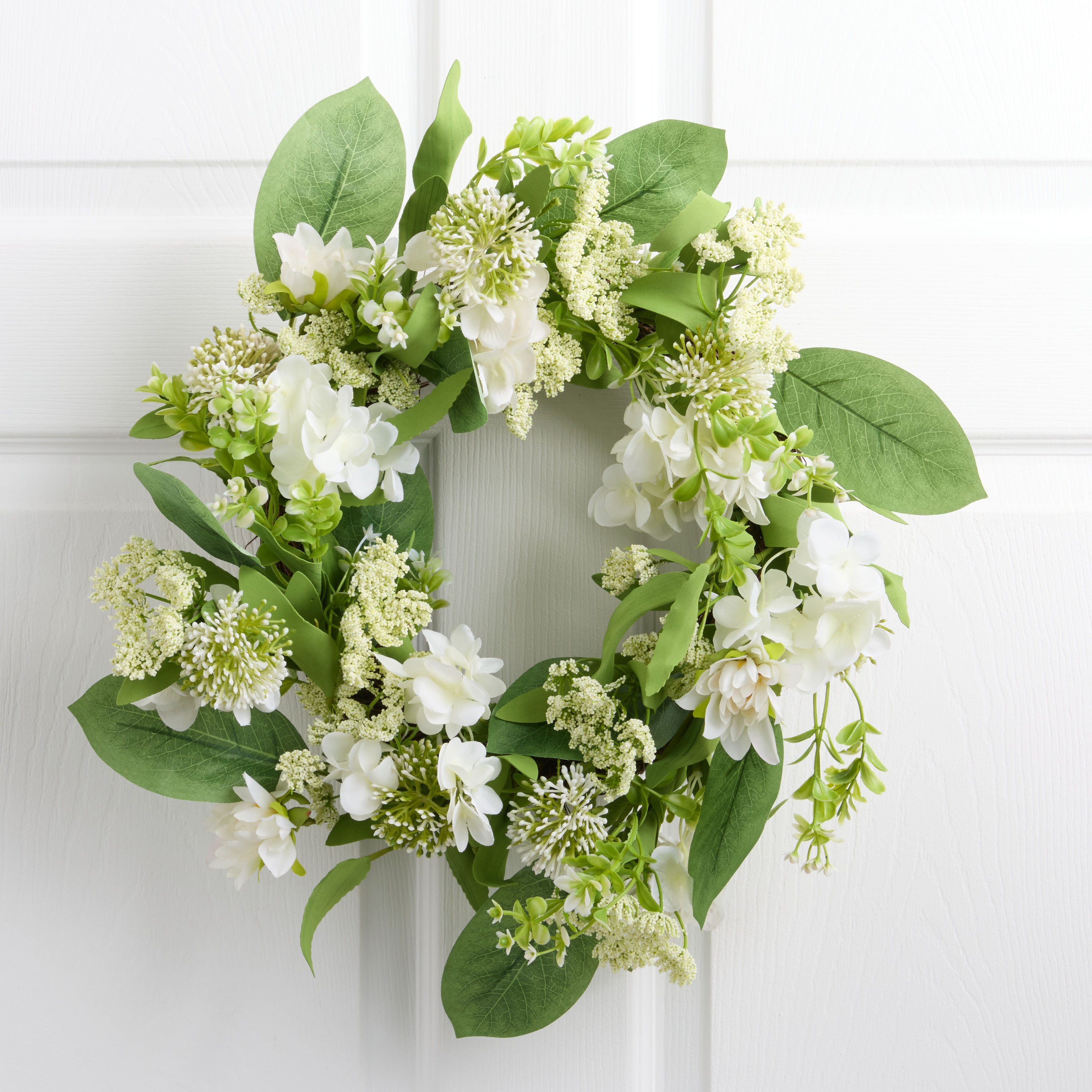 White Faux Magnolia and Wildflower Wreath | World Market
