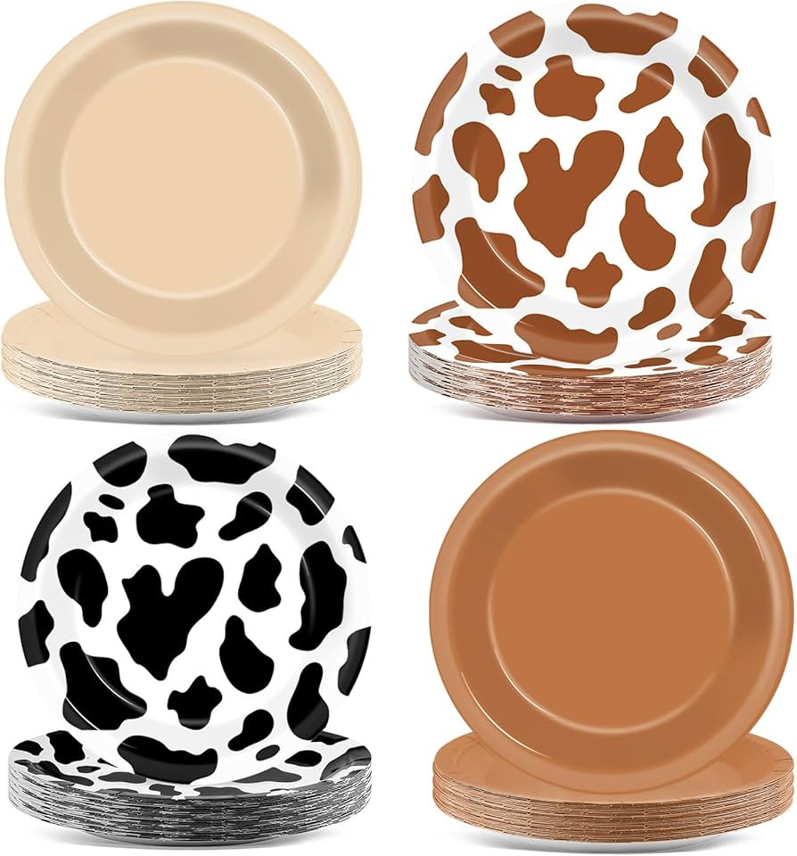 CHUNNIN 48Pcs Western Cowboy Party Paper Plates 7” Cow Print Party Supplies Brown Cowgirl Dispo... | Amazon (US)