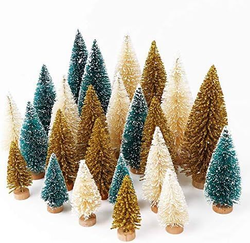 AerWo 24PCS Artificial Mini Christmas Trees, Upgrade Sisal Trees with Wood Base Bottle Brush Tree... | Amazon (US)