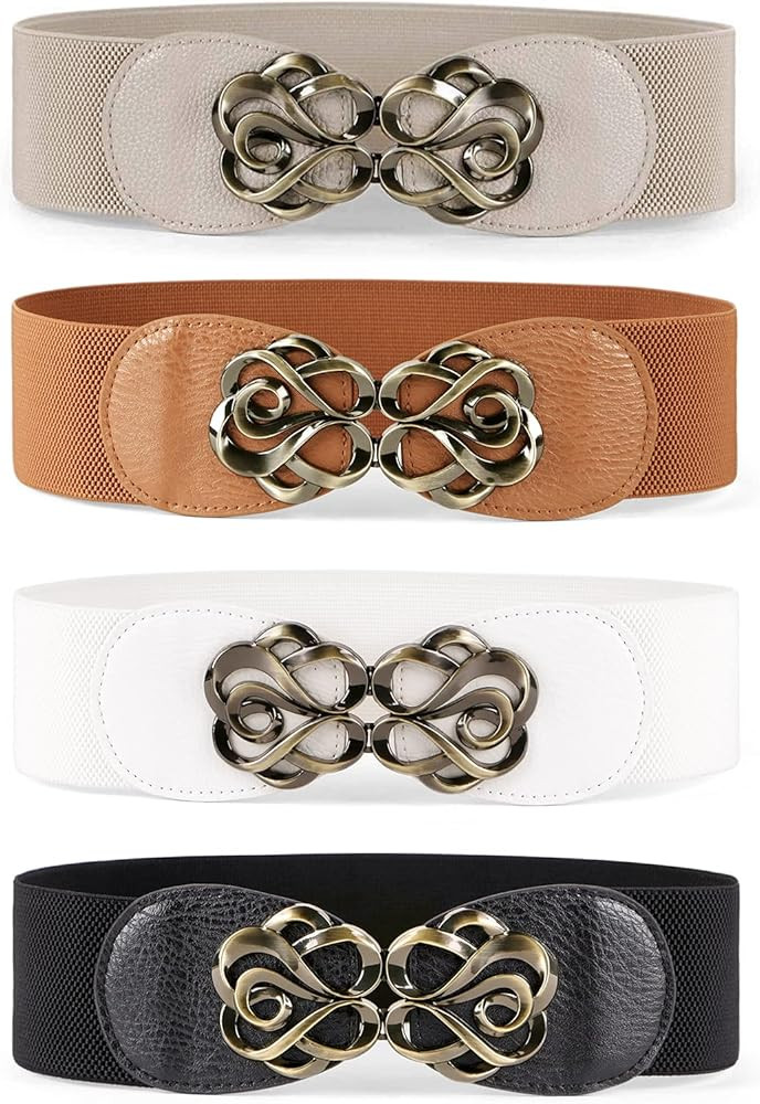 JASGOOD Women Stretchy Belts for Dresses Vintage Elastic Wide Waist Belts 4 Pack 2.36" Wide | Amazon (US)