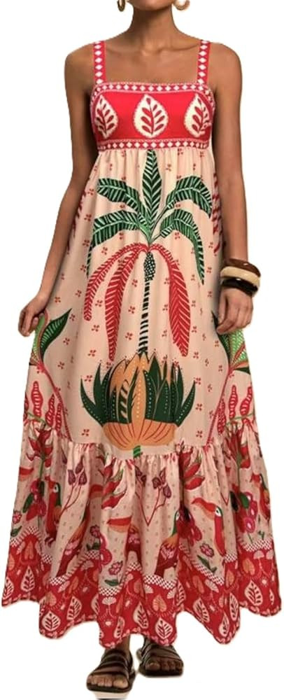 Melliflo Boho Maxi Cami Dress for Women Spaghetti Strap A Line Long Dress Summer Flowy Beach Vaca... | Amazon (US)