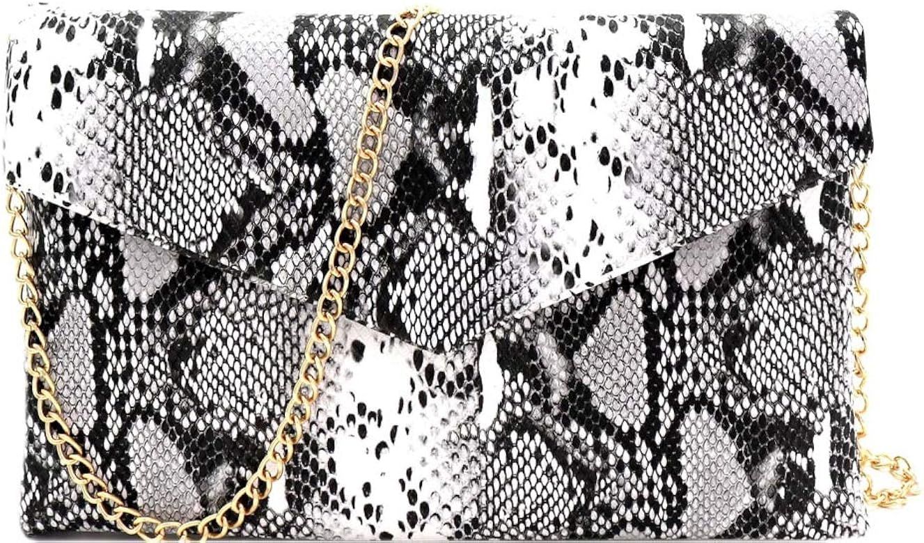 Snake Print Leather Envelope Clutch Purse with Crossbody Chain Strap | Amazon (US)