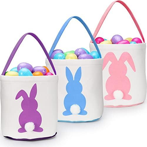 3 Pack Easter Baskets for Kids Empty, Easter Egg Hunt Basket with Handle - Easter Bunny Baskets f... | Amazon (US)
