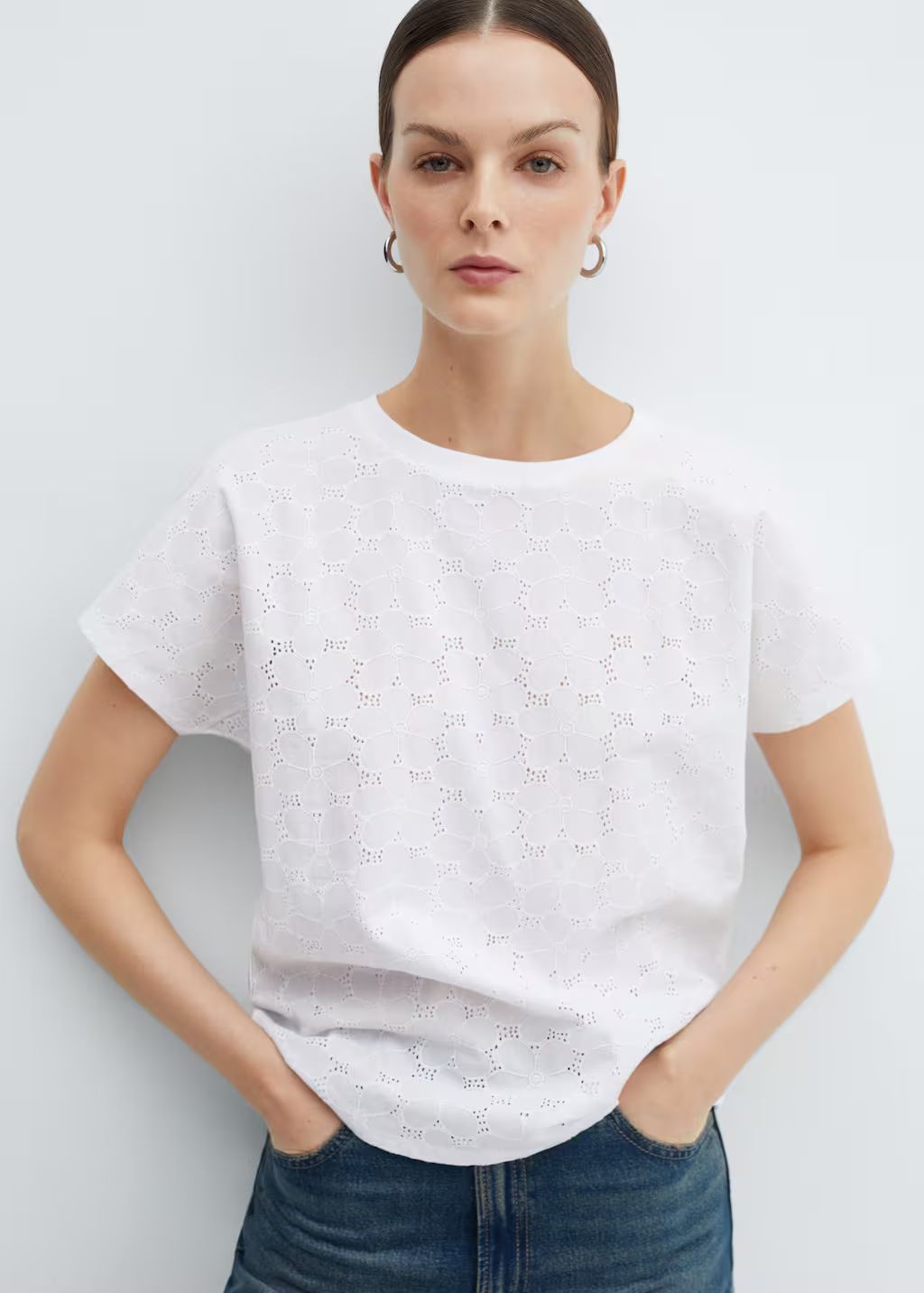 Openwork cotton-blend t-shirt -  Women | Mango USA | MANGO (US)