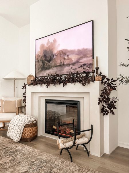 DIY fireplace wall progress 🤍
Mantle decor, electric fireplace insert, fall mantle styling, frame tv Autumn art. 

#LTKhome #LTKSeasonal