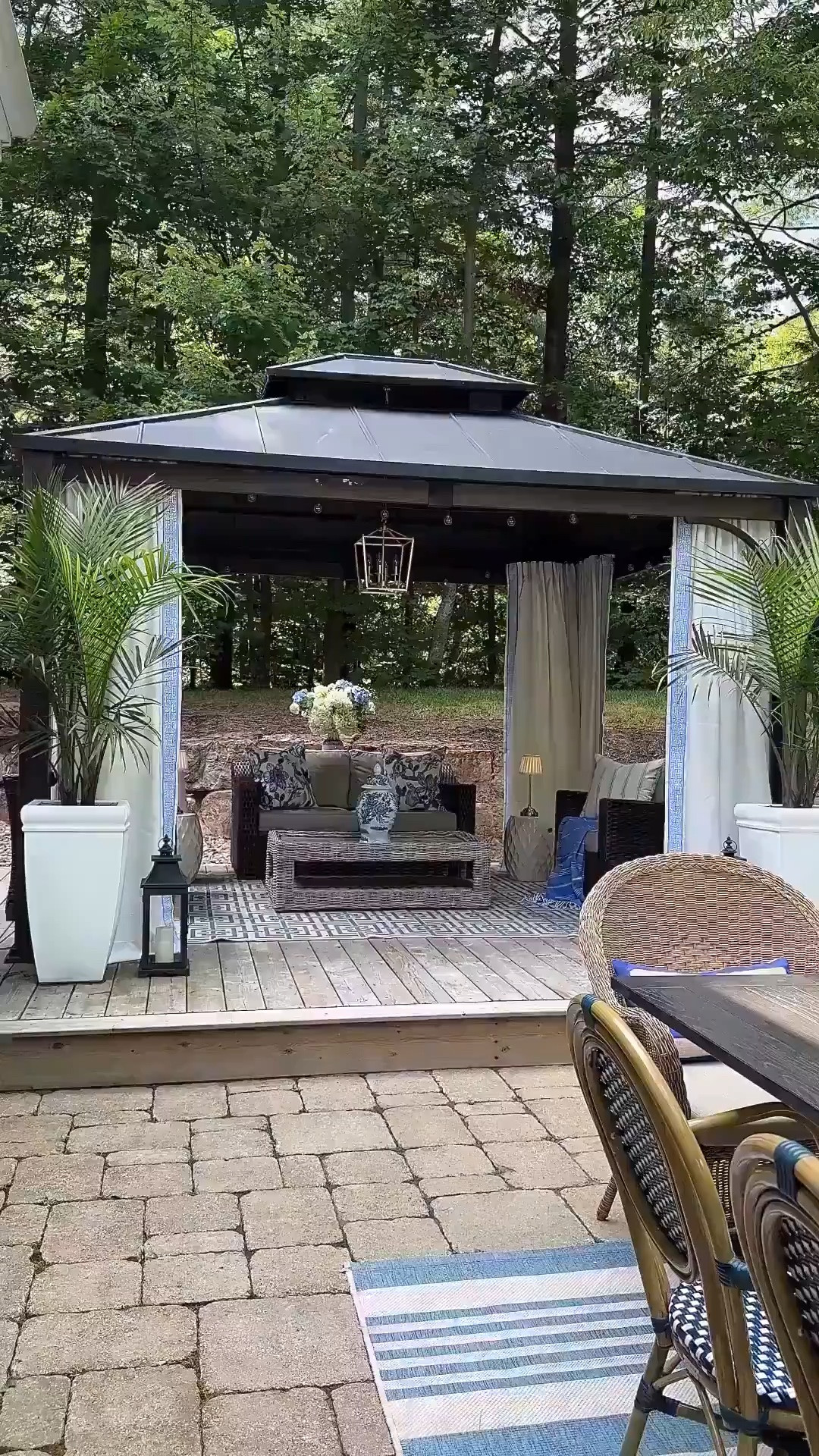 Chic custom outdoor curtains make a huge difference in our yard! We added gorgeous border trim for an elevated look that brings the indoors out! Here are our curtain details: Gazebo size 10’ x 12’ Outdoor Curtain Fabric: Edith White QS8101-2 Header style: 4 in 1 4 panels: 65.5”Wx87”L (for the 12’ sides) 4 panels: 55.5”Wx87”L (for the 10’ sides) Trim: W33 double sided (front and back) Tie backs (not shown)

#LTKSeasonal #LTKHome