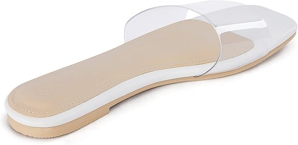 LAICIGO Women Clear Uppers Sandals Open Square Toe Slip on Flat Slides Transparent Beach Party Sh... | Amazon (US)