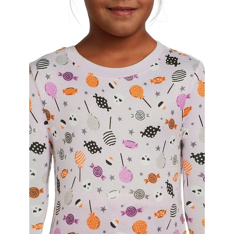 Wonder Nation Girls Halloween Print Long Sleeve Long Pants, 2-Piece Pajama Sleep Set, Sizes 4-10 | Walmart (US)