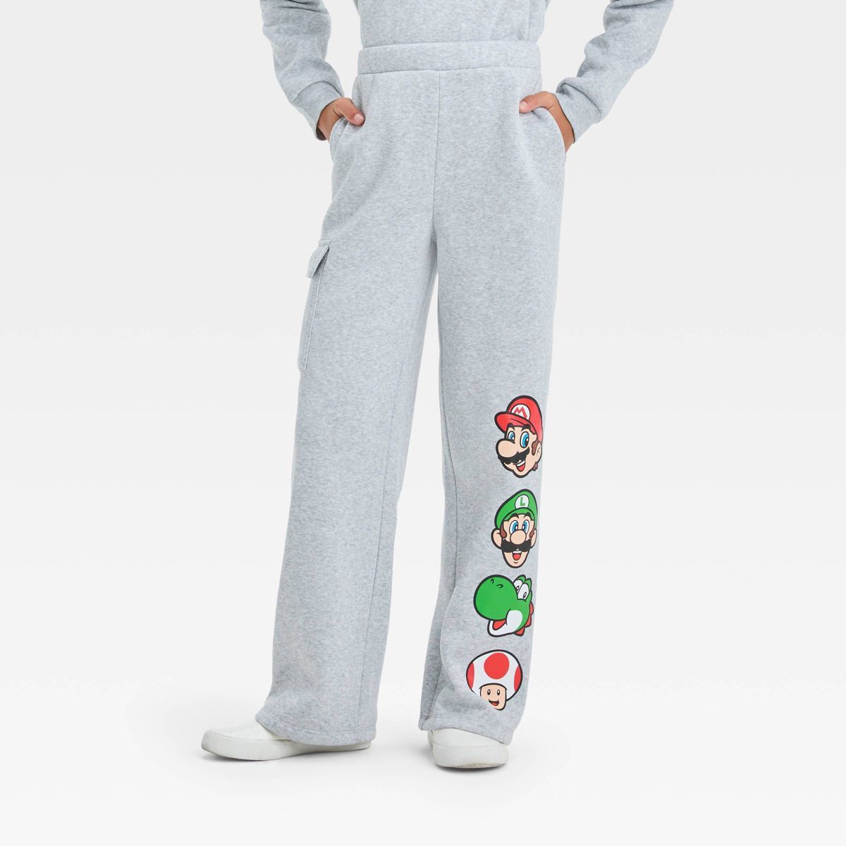 Girls' Super Mario Dreamy Fleece Athletic Pants - Heather Gray | Target