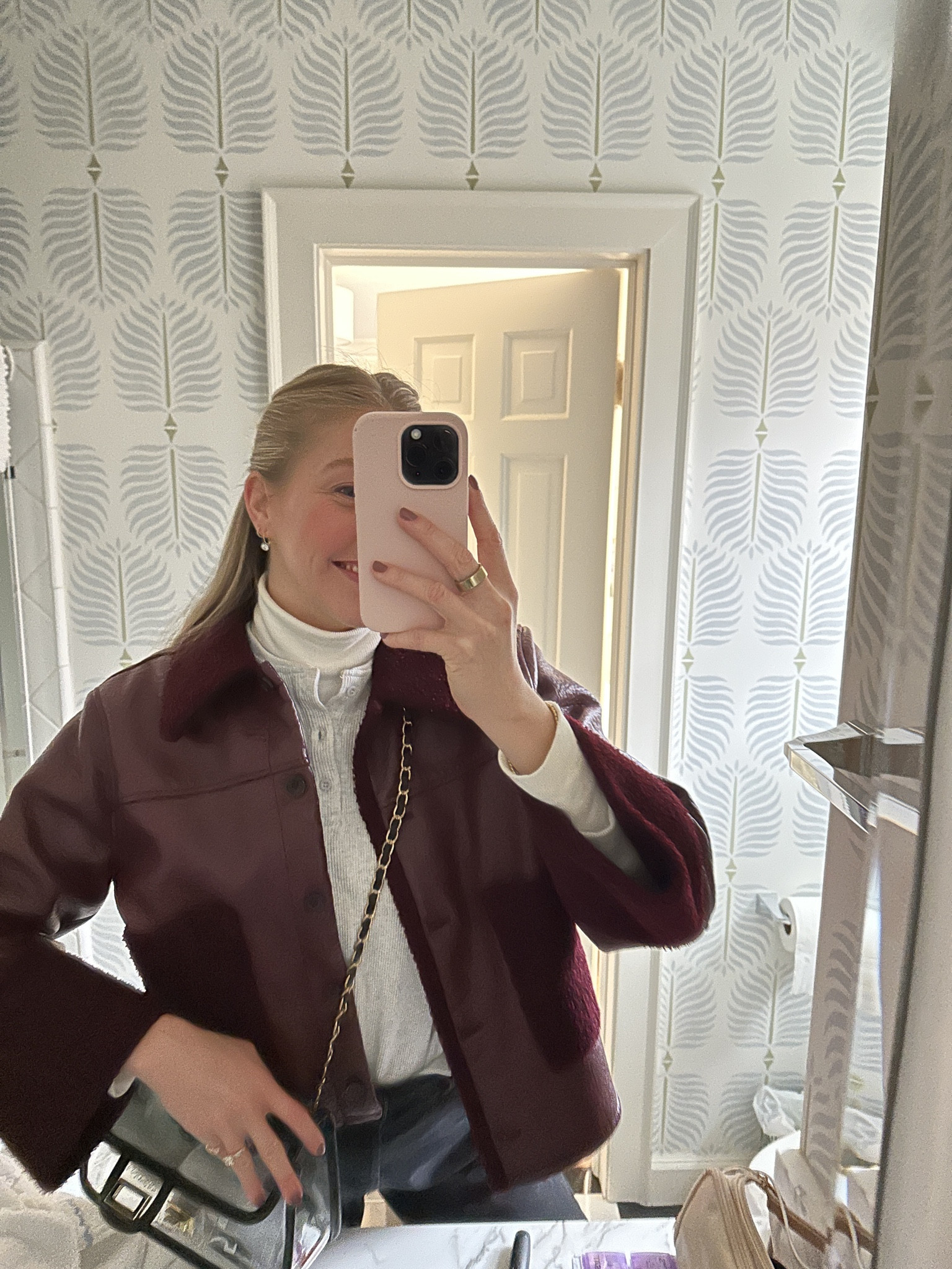 Layered the top of my fav Amazon set over a turtleneck and this cute RTR jacket for an OU game!