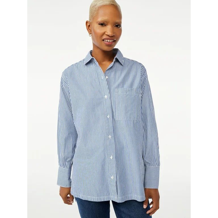 Free Assembly Women's Button Down Boxy Tunic Shirt - Walmart.com | Walmart (US)