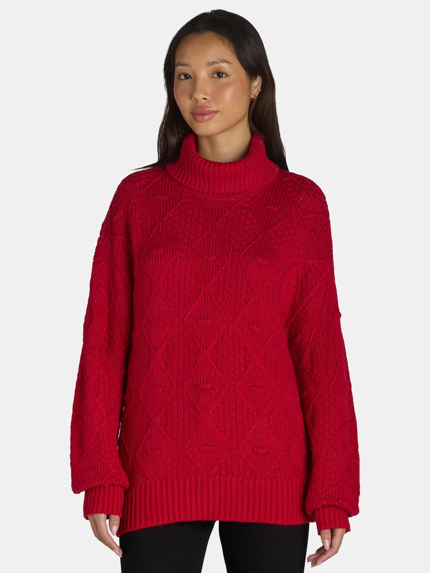 Time and Tru Women's and Women's Plus Bobble Knit Turtleneck Sweater, Midweight, Size XS-4X | Walmart (US)