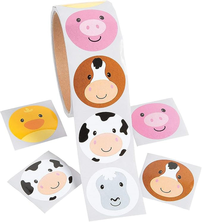 Face Farm Animal Stickers, 1 Roll with 100 Stickers - Party Favors and Classroom Handouts | Amazon (US)