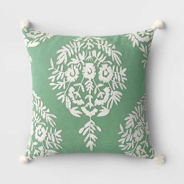 Embroidered Medallion Square Throw Pillow Teal/Green - Threshold&#8482; | Target