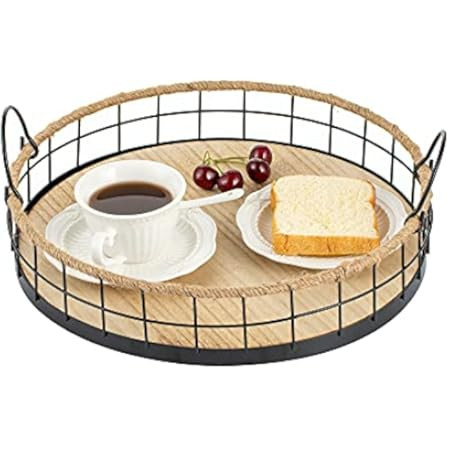 Round Wooden Wire Basket Trays with Handles, Farmhouse Decor (2 Sizes, 2 Pack) | Amazon (US)