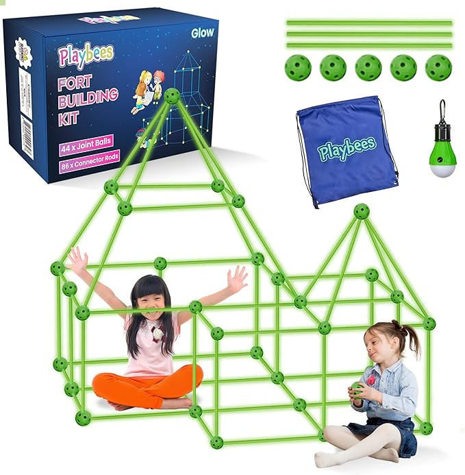Glow in The Dark Fort Building Kit with Rods and Connectors - 132 Pieces - Glow in The Dark - Age... | Amazon (US)