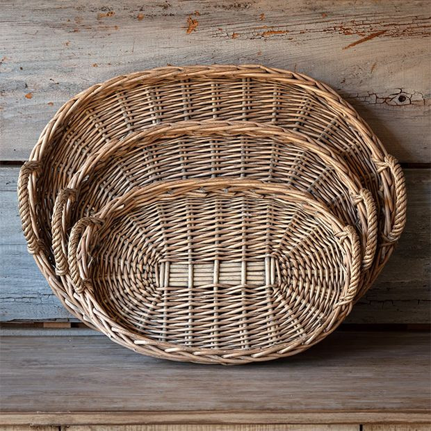 Woven Oval Basket Tray Set of 3 | Antique Farm House