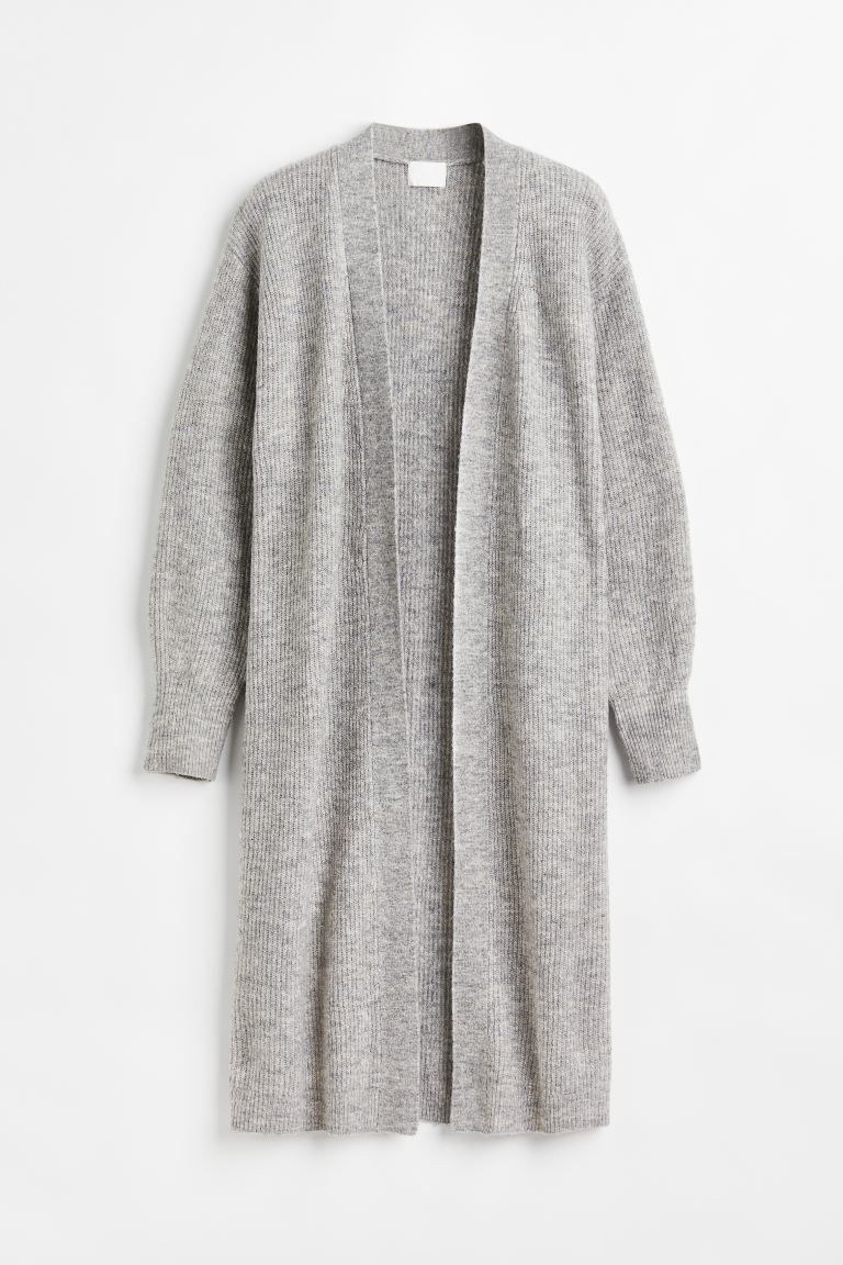 Long Rib-knit Cardigan - Light gray melange - Ladies | H&M US | H&M (US)