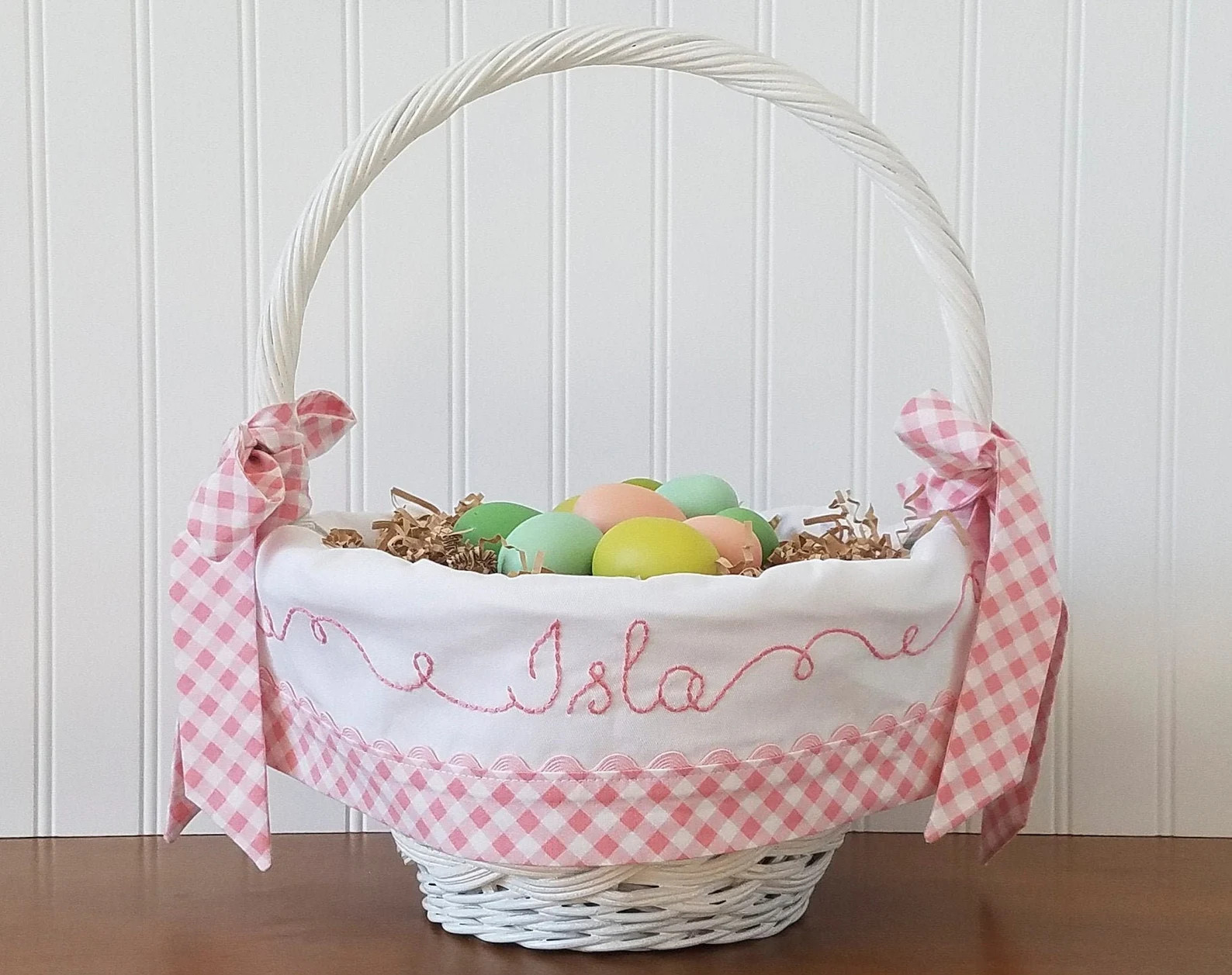 Hand Embroidered Gingham Easter Basket Liner With Bows - Made to Fit Pottery Barn Kids Sabrina Ba... | Etsy (US)