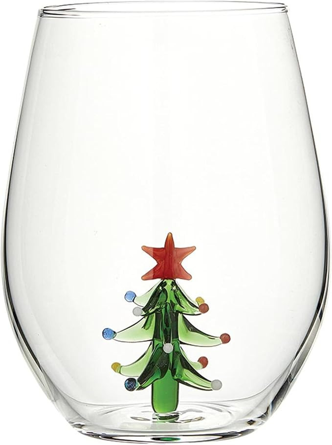 Slant Collections Christmas Wine Glasses 3D Stemless Wine Glass With Figurine, 20-Ounce, Tree | Amazon (US)