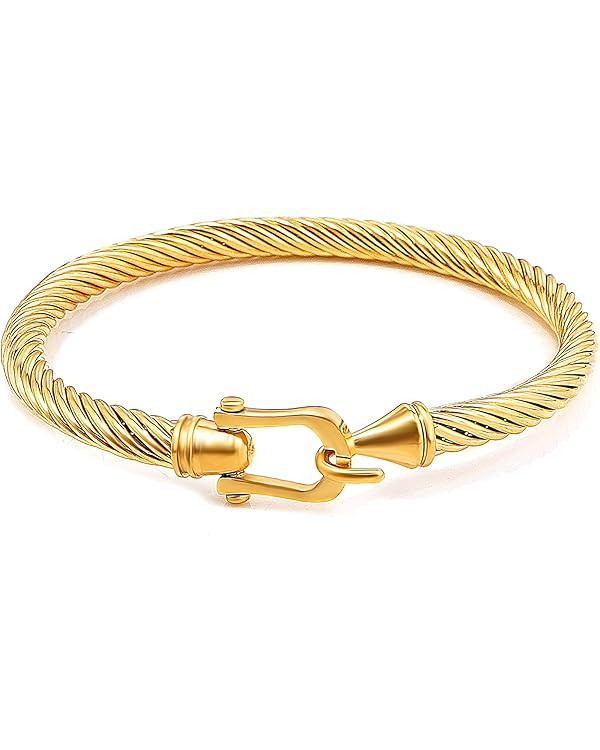 Gleamart Twisted Cable Bracelet Stainless Steel Bracelet with Hook Clasp for Women | Amazon (UK)