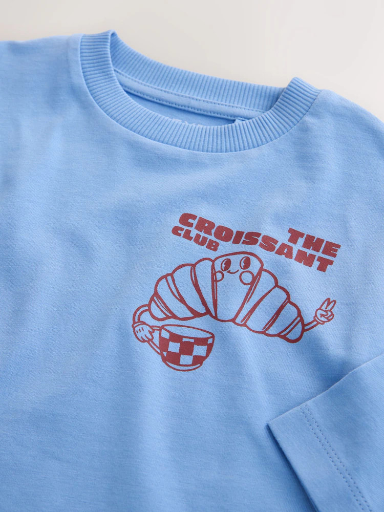 Blue Croissant Club Long Sleeve Back Graphic T-Shirt (3mths-10yrs) | Next EU