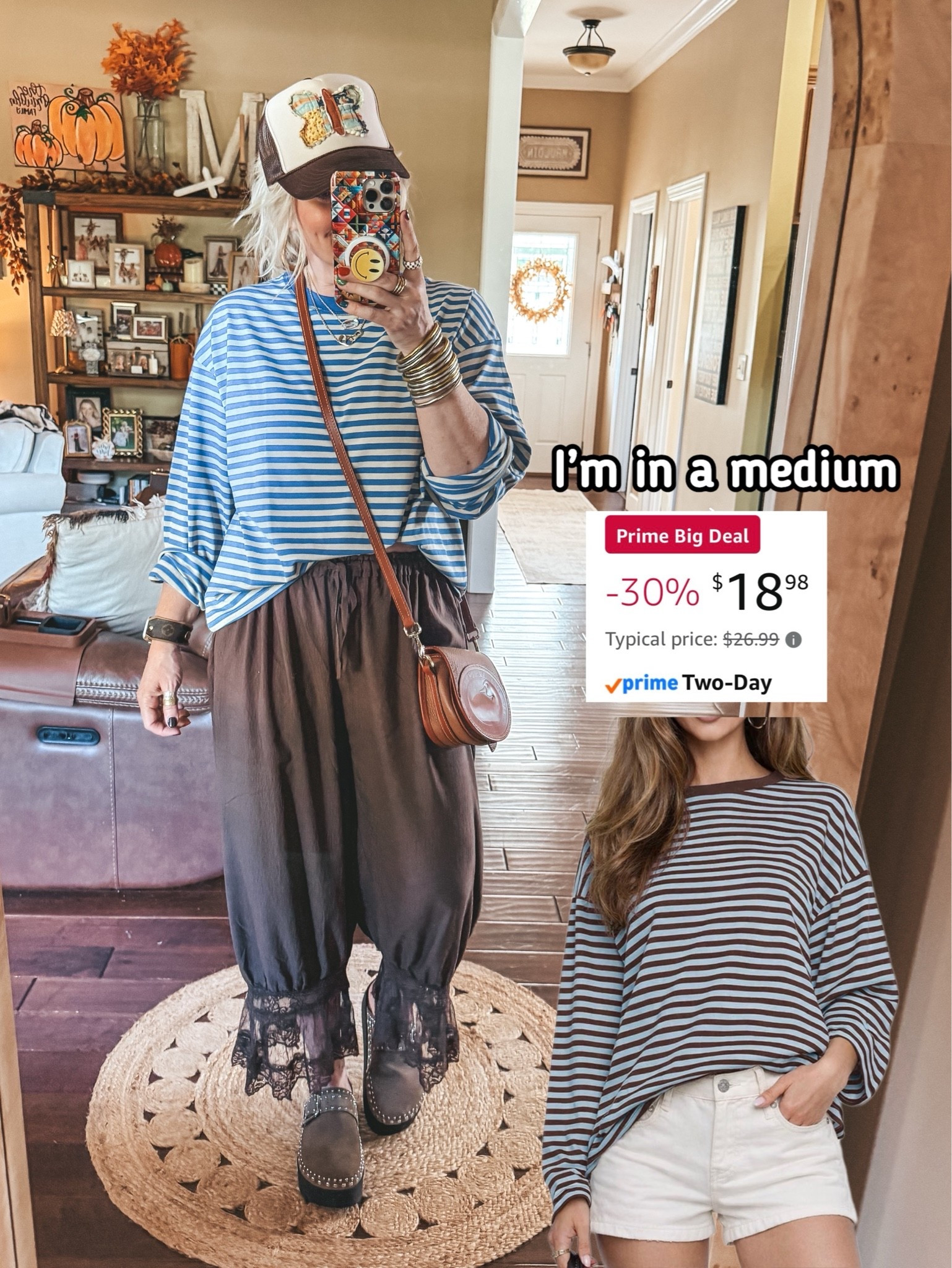 Love this striped long sleeve tee! Lots of color options and so cute!! 
I’m in a medium.