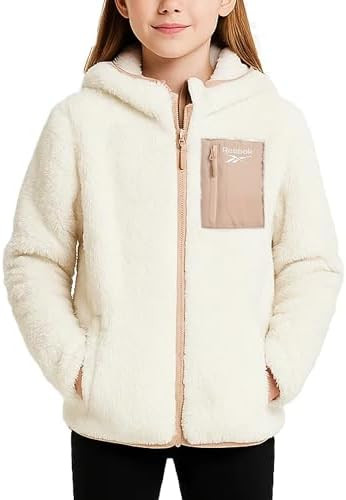 Reebok Girls Fleece Jacket - Full Zip Soft Sherpa Faux Fur Coat Hooded Winter Jacket - Warm Teddy... | Amazon (US)