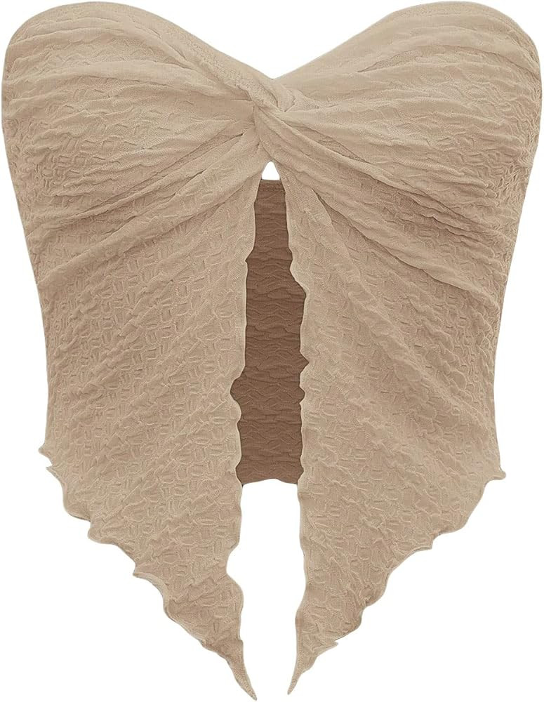 SOLY HUX Women's Sexy Twist Split Hem Strapless Sleeveless Asymmetrical Tube Crop Tops | Amazon (US)